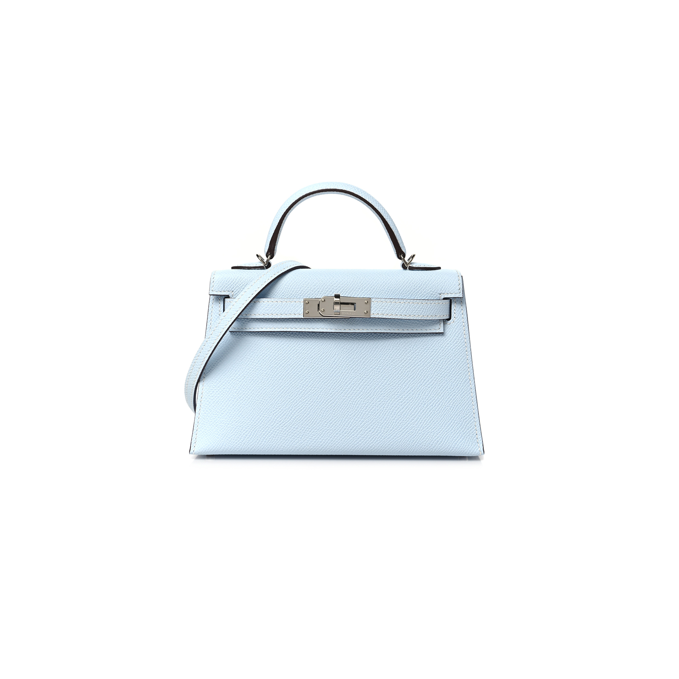 HERMÈS MASTER MINI KELLY II EPSOM HAZE BLUE SILVER BUCKLE (19*12*5.5cm) 